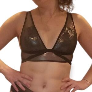 Victoria's Secret Black Metallic Strappy Bralette Medium